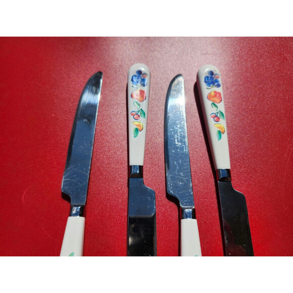 4 Corelle by Coring Fruit Basket Stainless Dinner Knives Flatware Plastic MCM 9" - Picture 4 of 7